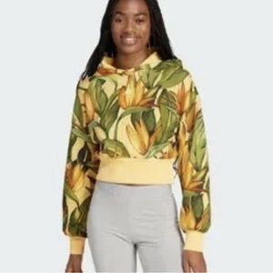 NWT FARM RIO X Adidas Collaboration Floral Print Crop Hoodie